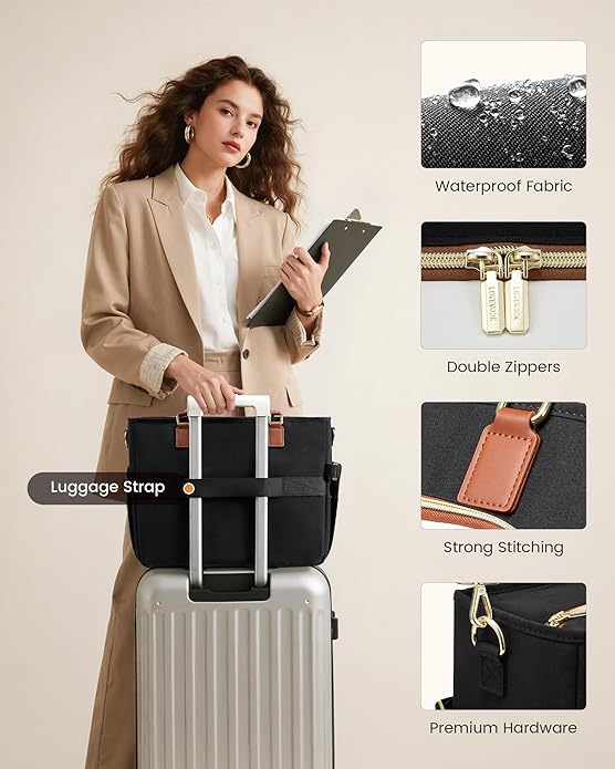 LOVEVOOK Teacher Tote Bag, Laptop Bag for Women with Large Cup Holder & Accordion File Area, Work Tote Bag for Business