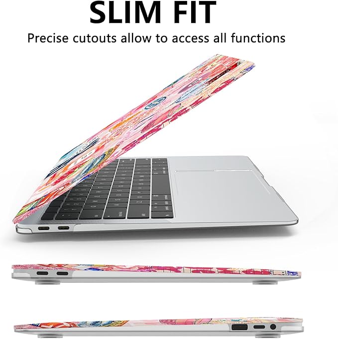 AKIT Compatible with MacBook Air 13 Inch Case M1 2022 2021 2020 2019 2018 A2337 A2179 A1932, Pattern Hard Shell Laptop Case+Screen Protector+Keyboard Cover for Mac Book Air 13.3 Inch, SumPink