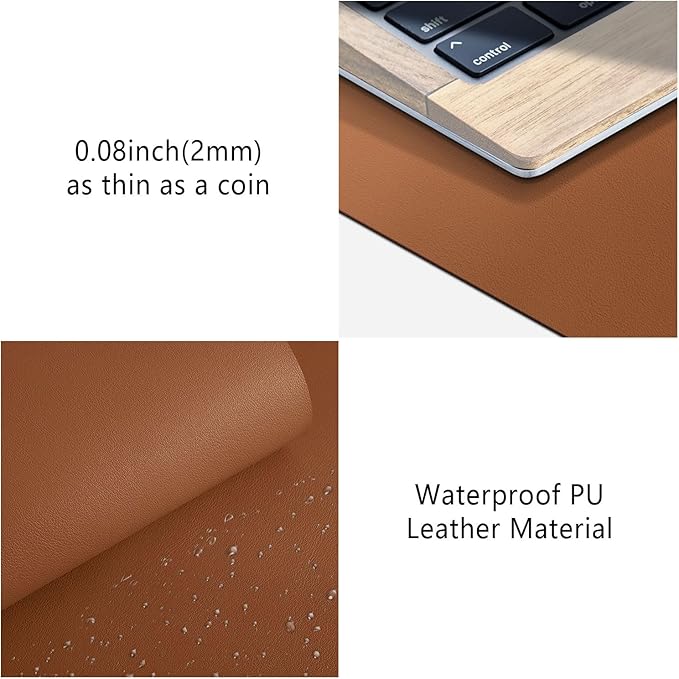 Mouse Pad Desk Protector Mat, Large PU Leather Office Desk Mat, Non-Slip Desk Pad for Keyboard and Mouse, Waterproof Desk Blotter Pad for Writing, Wide & Smooth Laptop Desk Pads, Brown (17’’X36’’)