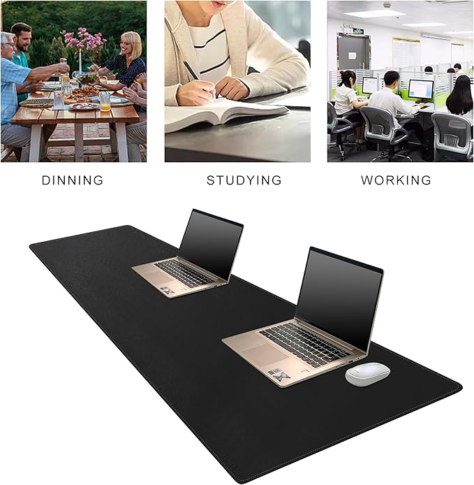 MAIDERN 70.8”x 15.7” Leather Desk Pad, Large Desk Mat, Cork & Leather Large Mouse pad for Desk, Waterproof Computer Desk Pad for Gaming Home Office (Black)