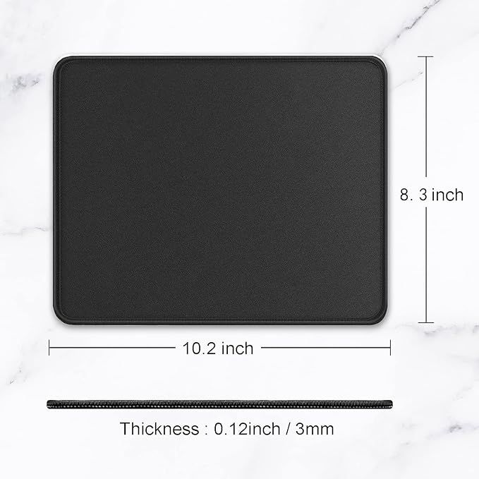 Hsurbtra Mouse Pad, Premium-Textured Square Mousepad 10.2 x 8.3 Inch, Stitched Edge Anti-Slip Waterproof Rubber Pretty Cute Computer Mat for Office Gaming Laptop Women Kids Jet Black