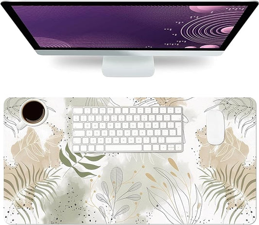 Desk Mat Large Protector Pad 31.5" ×15.7", Non-Slip PU Leather Desk Blotter, Waterproof Mouse Pad for Office Home Leaf