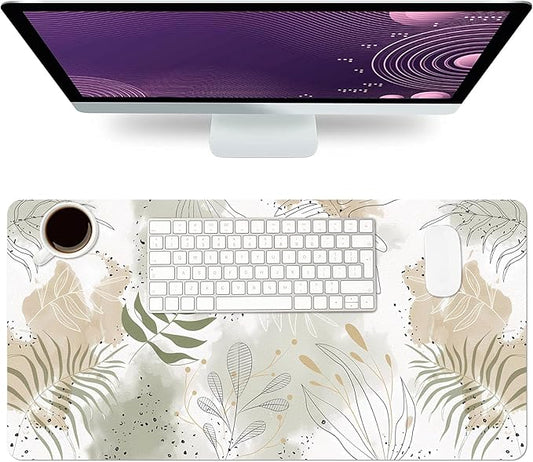Desk Mat Large Protector Pad 27.5" ×13.8", Non-Slip PU Leather Desk Blotter, Waterproof Mouse Pad for Office Home Leaf