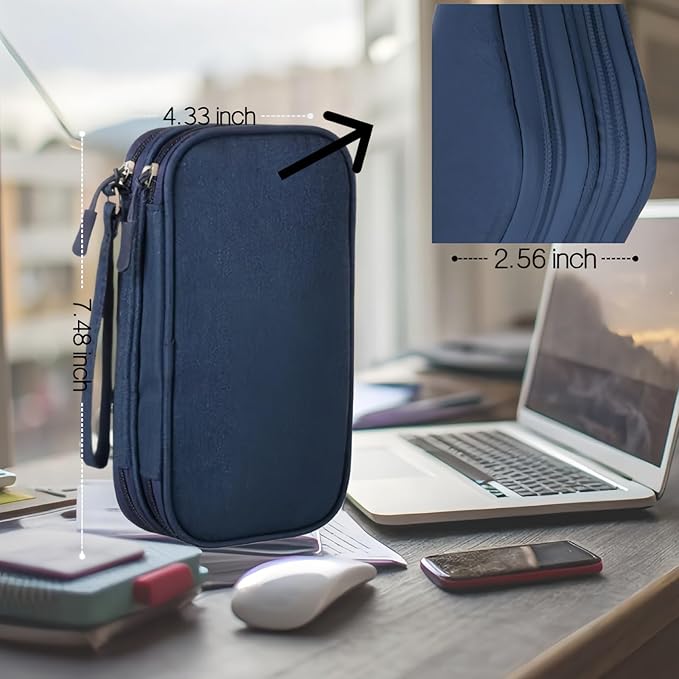 Portable Waterproof Double Layers All-in-One Storage Bag, Travel Cord Organizer，Electronics Accessories Organizer Pouch Bag for Accessories,Charger, USB Cable, Gadget (navy blue)