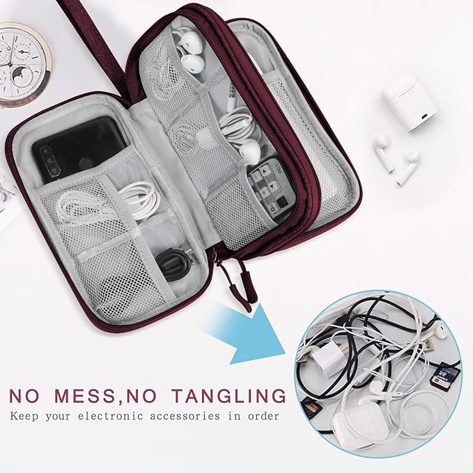 Skycase Electronic Organizer Travel Case - Waterproof Travel Cord Pouches for Organization, Cable Organizer, All-in-One Double Layers Storage Bag for Accessories, Charger, Cable, Red