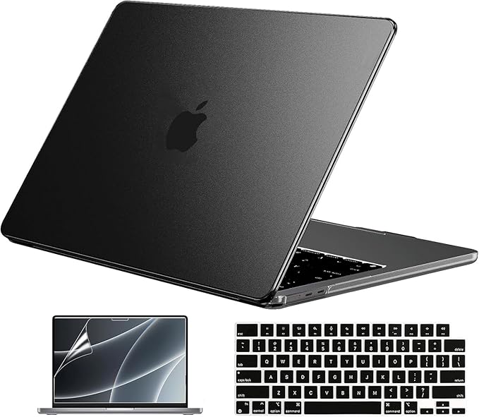 EooCoo Case Compatible with MacBook Air 13 inch M5 2026-2022 Release M4 M3 M2 A3449 A3240 A3113 A2681, Hard Shell&Keyboard Skin Cover&Screen Protector for Mac Air 13.6 inch, Matte Midnight Black