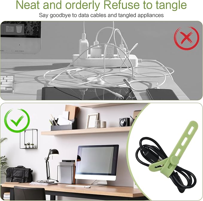 Donruby 24Pcs Silicone Cable Ties - Reusable & Washable with Locking Buckles, Adjustable Fastening Cable Management Straps, Multi-Purpose High Elasticity Cord Organizer (4 Colors) - Image 7