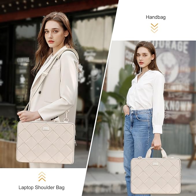 MOSISO 360 Protective Laptop Shoulder Bag, 15-15.6 inch Double Layer Fluffy Padded Laptop Bag with Anti-theft Zipper Compatible with MacBook Pro 16 inch, HP, Dell, Lenovo, Asus Notebook, Sand