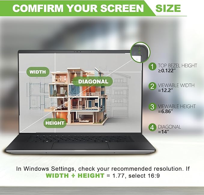 Magnetic Laptop Privacy Screen 14 inch for 16:9 Computer Monitor, Removable Anti-Glare Screen Privacy Shield, Screen Filter and Protector for Laptop (12 3/16" × 6 7/8"), Fits (FHD 1920 × 1080)