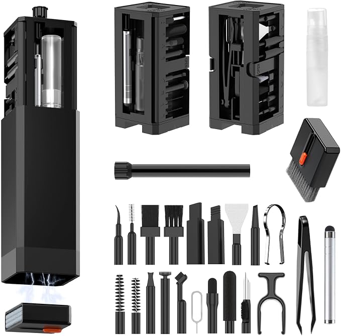 DAPOWER 32-in-1 Keyboard Cleaning Kit for MacBook Laptop Computer, Earbud Cleaner Kit for Airpod Earphones, Multi-Function PC Electronic Cleaner Kit for iPhone Cell Phone Camera (Black) by DAPOWER