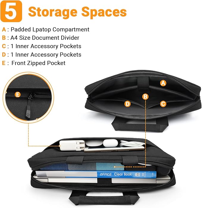 ZYB Waterproof 17 Inch Laptop Bag 17.3 Inch Briefcase,Laptop Case 17 17.3 Inch Sleeve Messenger with Shoulder Strap for 17 Inch Notebook Lenovo Dell HP ASUS Acer etc 17" Laptop Carrying Case Men-Black