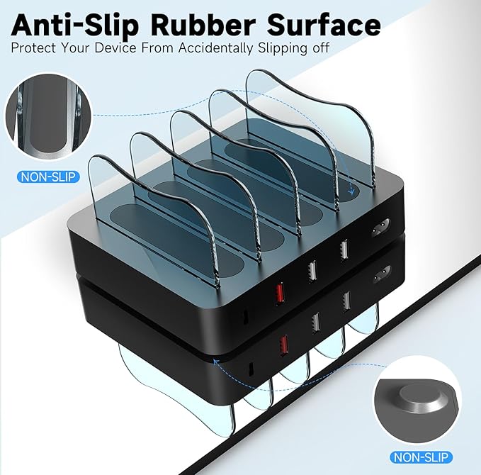 Charging Station for Multiple Devices - 4-Port 20W PD USB-C Charger for iPhone iPad Smartphones Tablets(Black)