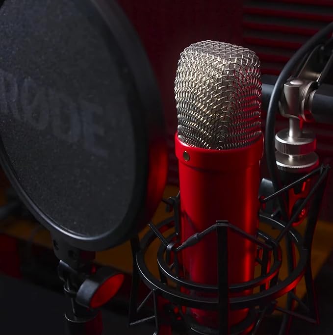 RØDE NT1 Signature Series Large-Diaphragm Condenser Microphone with Shock Mount, Pop Filter and XLR Cable for Music Production, Vocal Recording, Streaming and Podcasting (Red)