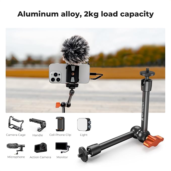 K&F CONCEPT 9.8" Magic Arm Clamp Kit with 1/4" & 3/8" Thread Screw 360° Ball Heads Articulating Magic Arm with Tripod Mount Adapter for Gopro/LED Lights/Monitor/Flash/Microphone/DSLR Camera - Image 4
