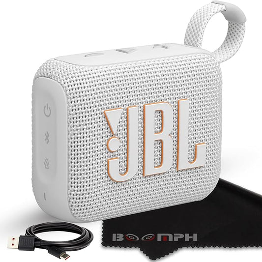 JBL Go 4 Portable Bluetooth Wireless Speaker, IP67 Waterproof and Dustproof Built-in Battery - White - Boomph's Comprehensive Ultimate Performance Cloth Solution for Your On-the-Go Sound Experience