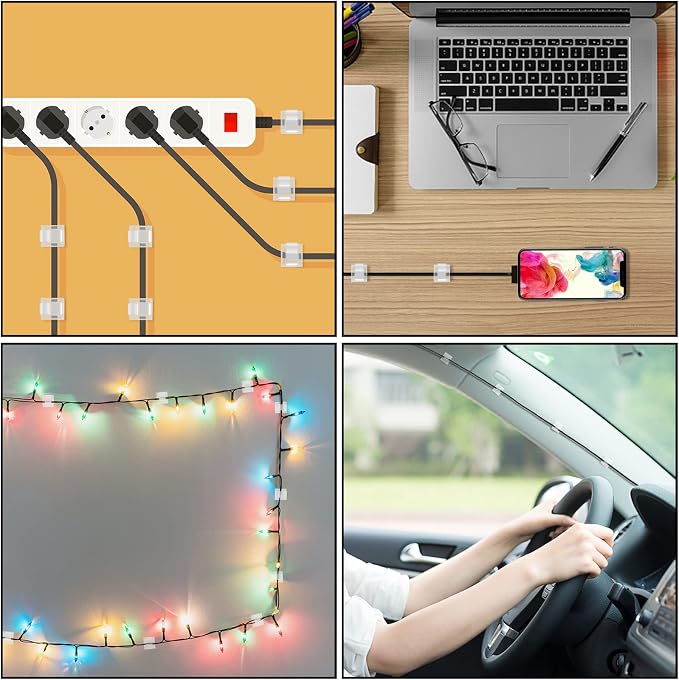 100 Pcs Cable Clips, Adhesive Cable Organizer Cord Holder Wire Clip Wire Management Self Adhesive Hooks Wire Holder for Office, Home(Transparent, 100PCS) - Image 7