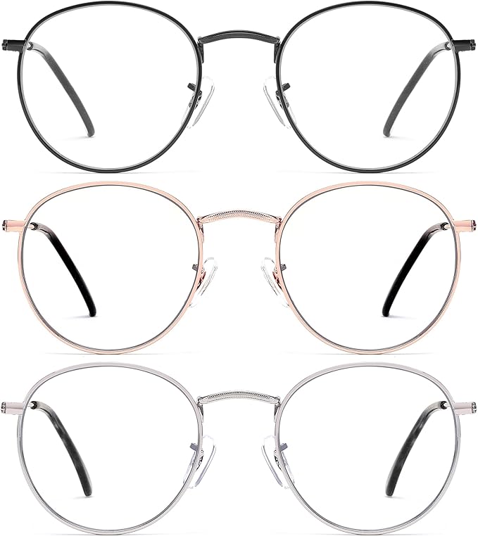 Round Blue Light Blocking Glasses for Men Women, Circle Metal Wire Rimmed Frame Glasses Anti Glare & UV RF5002
