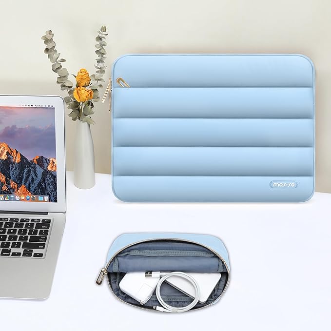 MOSISO Laptop Case 14 inch, 14 inch Puffy Laptop Sleeve Compatible with HP Lenovo Dell ASUS Acer, HP Stream, Dell Latitude, Lenovo IdeaPad, Polyester Horizontal Bag with Small Case, Air Blue