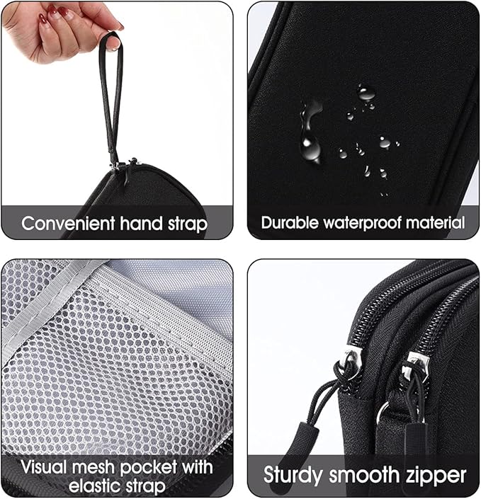 Travel Electronic Organizer Pouch Bag, 3 Compartments Portable Electronic Phone Accessories Storage Multifunctional Case for Cable, Cord, Charger, Hard Drive, Earphone(Black)
