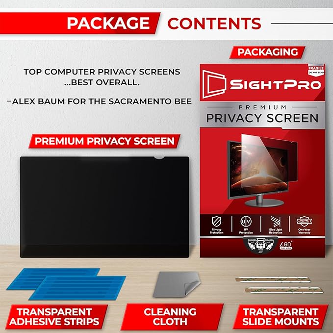 SightPro 27 Inch 16:9 Computer Privacy Screen Filter for Monitor - Privacy Shield and Anti-Glare Protector