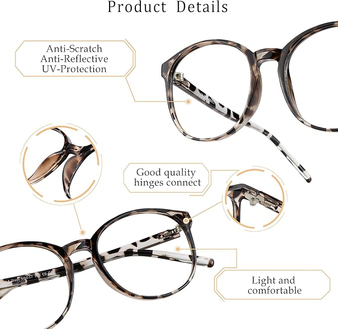 LifeArt Round Blue Light Blocking Glasses, Computer Glasses, Gaming Glasses, TV Glasses for Women Men (Leopard, 5.75 Magnification)