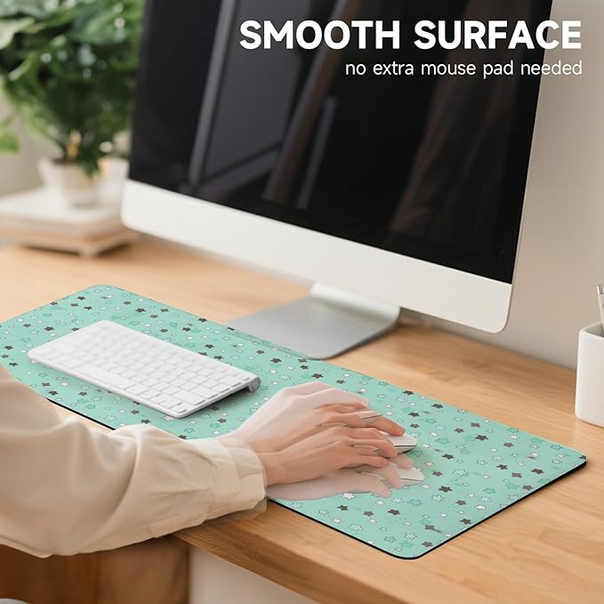 AUPET Leather Desk Pad Blotter Mat, Large Mouse Pad, Non-Slip Waterproof Desk Writing Pad Protector, Desk Decor for Office，Home，Gaming (Mint Chocalate Starry, 35.4X15.7 inch)