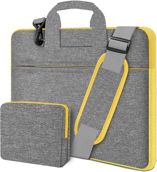 Hseok Laptop Shoulder Bag 13-14 inch Shockproof Water-Resistant HandBag with Small Case Compatible with MacBook Pro/Neo 14" M5/M4/M3/M2/M1, Mac Air/Pro 13.3", XPS 13/14, Most 13"-14" PC,Gray-yellow
