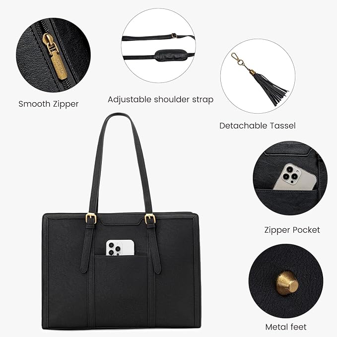 LOVEVOOK Laptop Bag for Women Vintage Leather Laptop Tote 17.3 inch Large Capacity Computer bag with Clutch Purse for Work