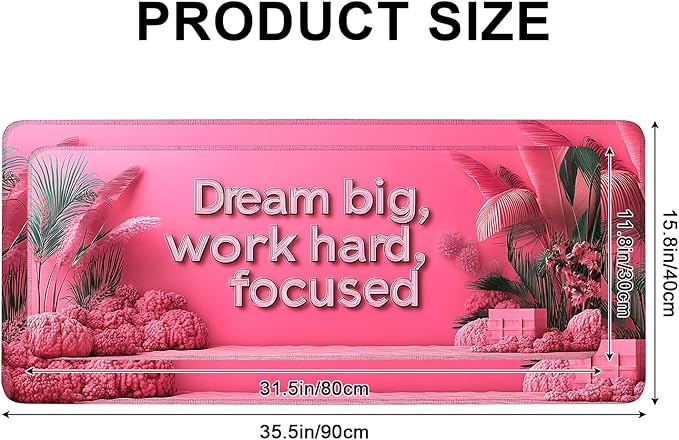 Mouse Pad, Large Anti-Slip with Stitched Edges Desk Mat Desktop Laptop Computer Desk Keyboard Mat,Table Protector Blotter Mat (Work Hard, 35.4" x 15.7")