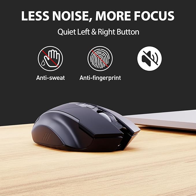 INPHIC Wireless Mouse Rechargeable, [Battery Level Visible], Silent Click USB 2.4G Cordless Mouse for Laptop PC Computer Tablets, 6 Buttons, 2400DPI 4 Adjustment Levels, Black