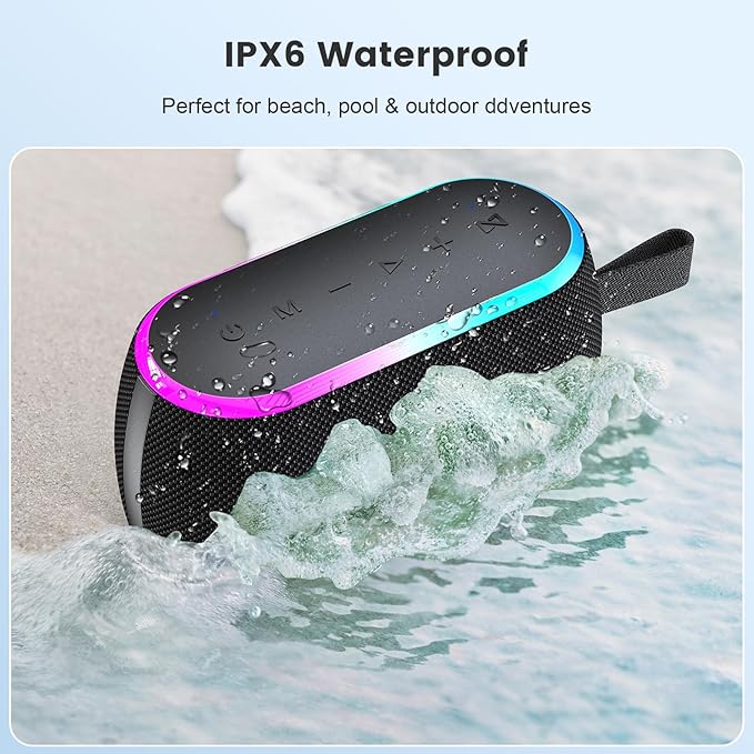 Bluetooth Speaker, 40W Portable Wireless with Stereo Bass, Bluetooth 5.3, IPX6 Waterproof Shower Speakers, LED Lights, TWS Pairing, 12H Playtime for Outdoor Beach Party, Ideal Music Gift