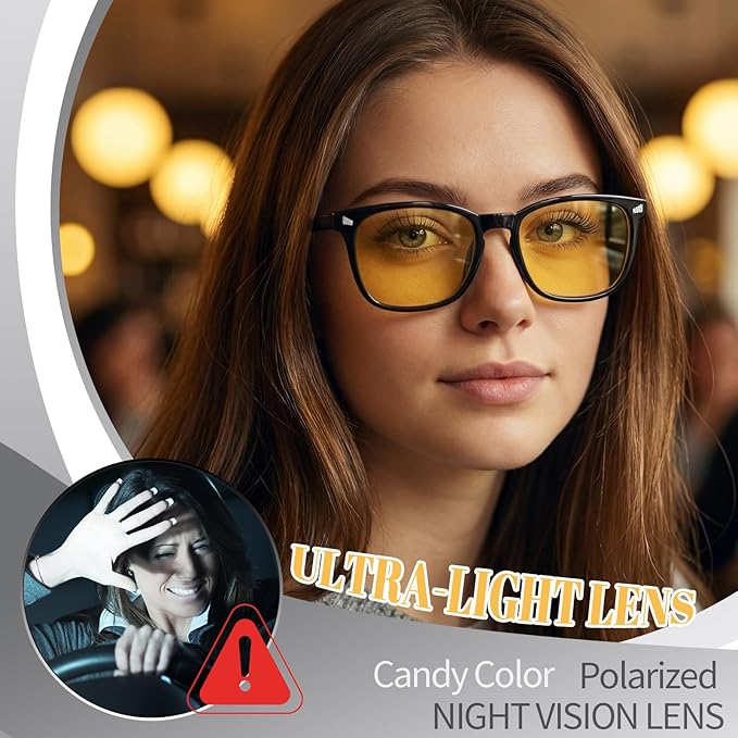 Polarized Sunglasses for Women Men, Night Driving Glasses Anti Glare Yellow Lens UV 400 for Day Night Use