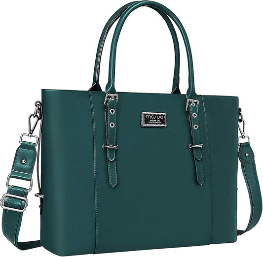 MOSISO Laptop Bag for Women, Waterproof Vintage PU Leather Briefcase Shoulder Computer Laptop Tote Bag for Office Work