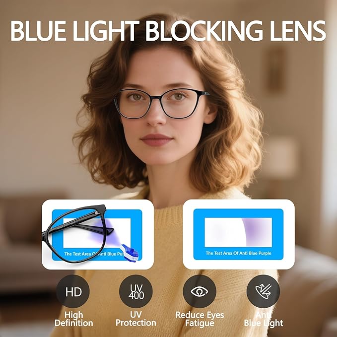 Women's Blue Light Blocking Glasses, TR90 Frame Computer Gaming Glasses Anti Eyestrain & UV Glare RF6208