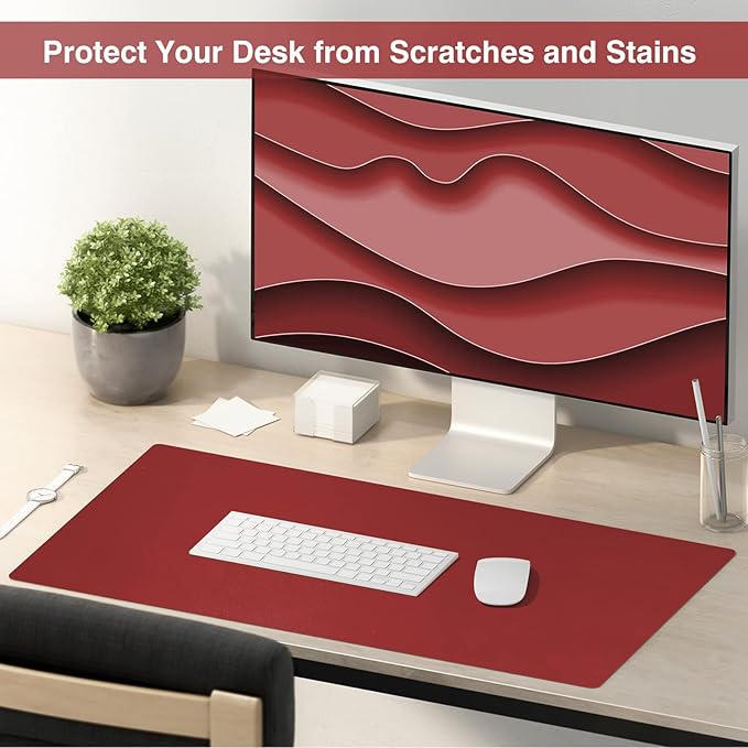 TOWWI Dual Sided Desk Pad, Large Desk Mat, Waterproof Desk Blotter Protector Mouse Pad, Leather Desk Pad Large for Keyboard and Mouse (24" x 14", Red/Blue)