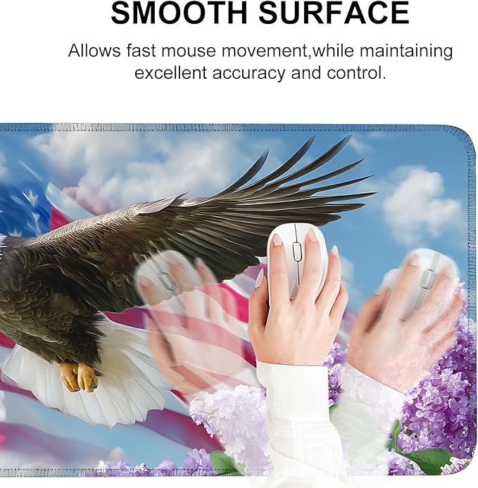 Mouse Pad, Large Anti-Slip with Stitched Edges Desk Mat Desktop Laptop Computer Desk Keyboard Mat,Table Protector Blotter Mat (Flowers and Eagles, 31.5" x 11.8")