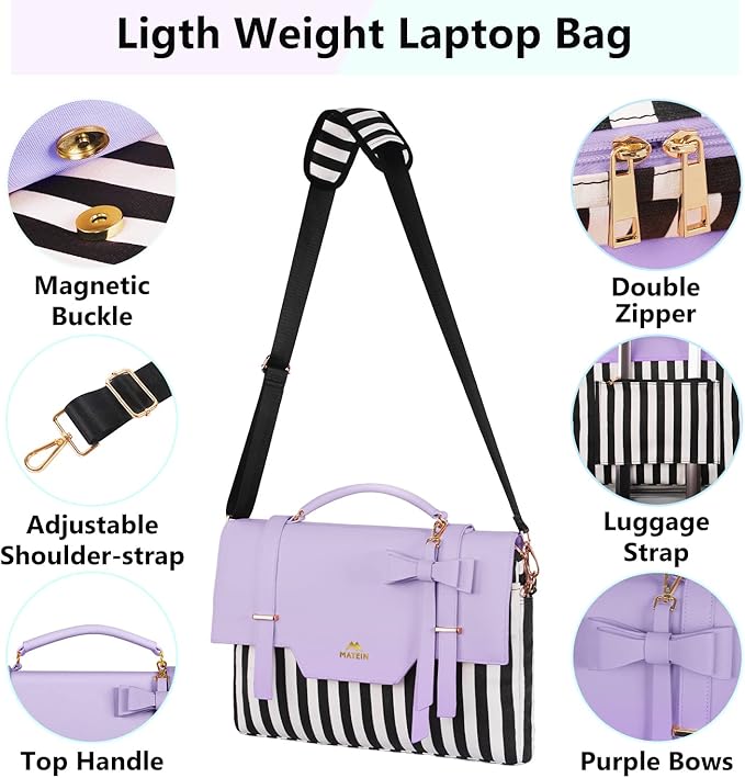 MATEIN Laptop Tote Bag for Women, 15.6 inch Cute Computer Sleeve Case Briefcase with RFID Pocket for Nurse Teacher, Lightweight Messenger Carrying Shoulder Handbag, Sister Gift for Office Work, Purple
