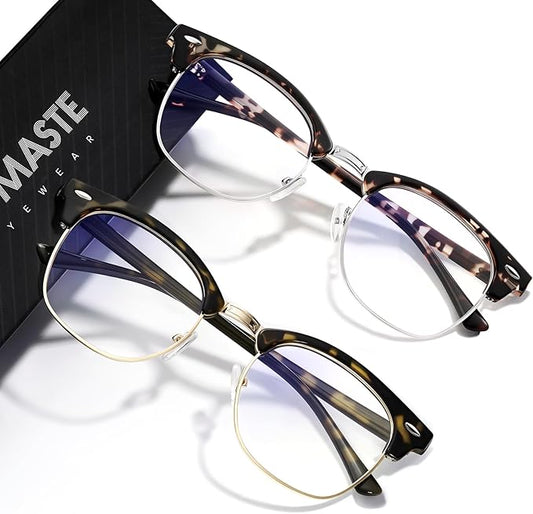 Blue Light Blocking Glasses Vintage Half Frame UV Clear Lens Anti Eyestrain Computer Gaming Glasses for Women Men (G04-leopard Silver+green leopard Gold)