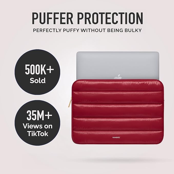 VANDEL - The Original Puffy Laptop Sleeve 13-14 Inch. White Laptop Sleeve for Women. Carrying Case Cover MacBook Pro 14 in, MacBook Air 13 Inch, iPad Pro 12.9, Dell, Asus, HP