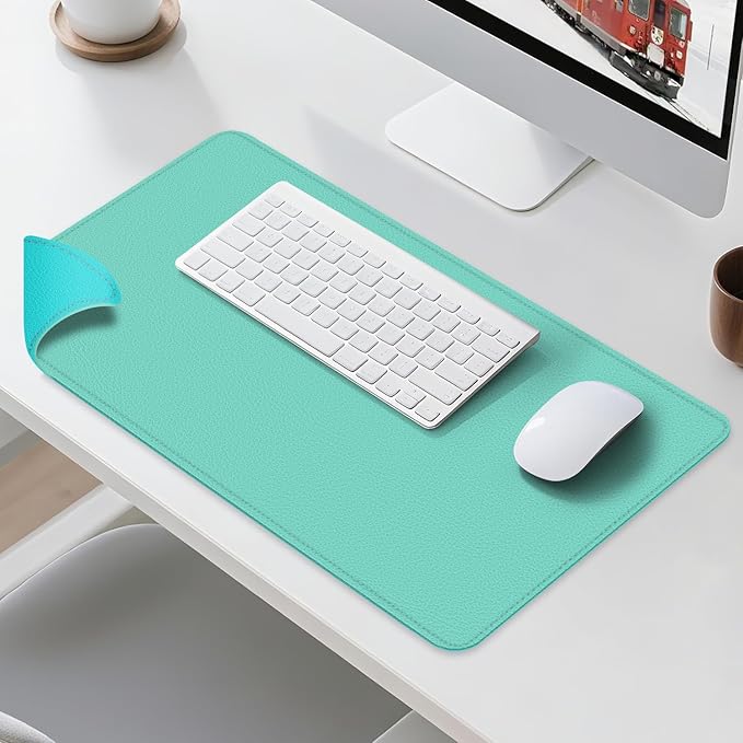 Dual Sided Leather Desk Mat - Waterproof Desk Pad - Ideal for Large Mouse Pad and Desk Mats on Top of Desks (Green, 25"*13")