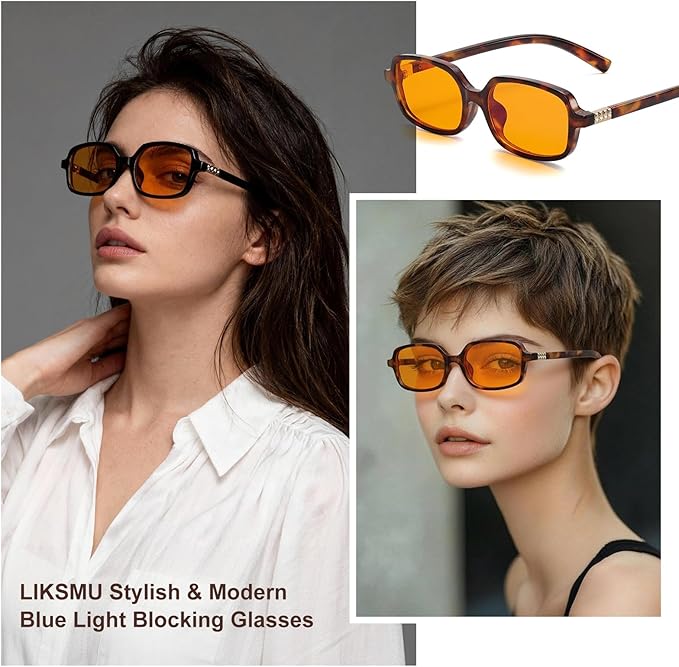 LIKSMU Blue Light Blocking Glasses for Woman Men Blue light Blocker Eyewear Trendy Rectangle Small Eyeglasses, 2pack