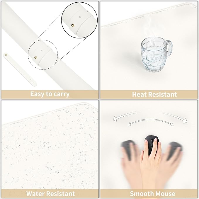 Bleswin Multifunctional Large Desk Mat, Double Sided Computer Desk pad, Extended Mouse Mat, Office Desk Protector with Waterproof PU Leather, 35.4''×16.9'', Office Home Writing Pad (White+Brown)