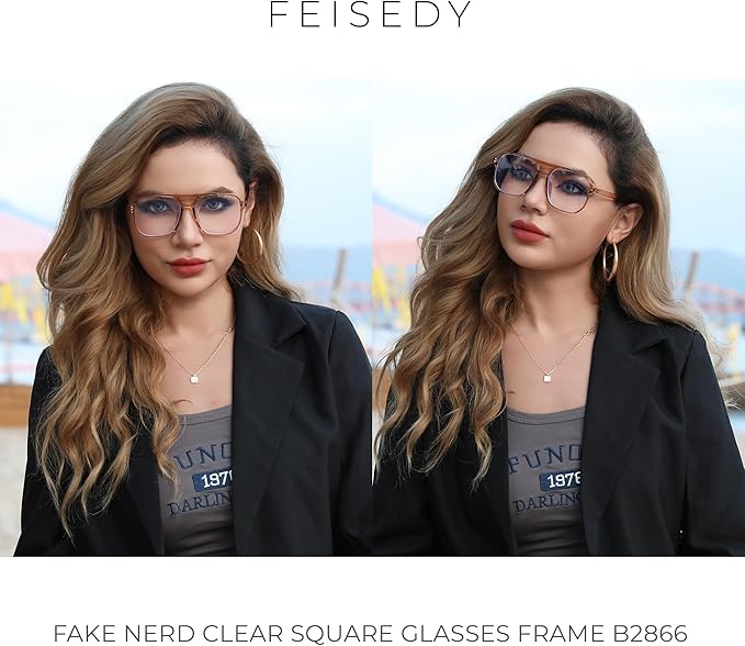 FEISEDY Blue Light Blocking Glasses Fake Nerd Clear Square Computer Lightweight Pilot Glasses Frame Oversized B2866