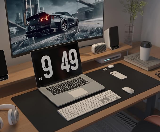 RENMTURE Double-Sided Two-Tone Faux Leather Desk mat Desktop Organization and Accessories Home and Office Large Mouse pad Game and Work (Black/Gray, 36"x17")