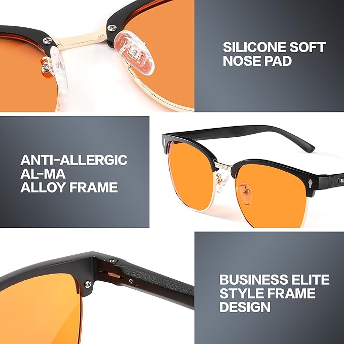BIRCEN Blue Light Blocking Glasses: Al-Mg Metal Bluelight Computer Clear Glasses for Men Women Anti Eyestrain Office Home