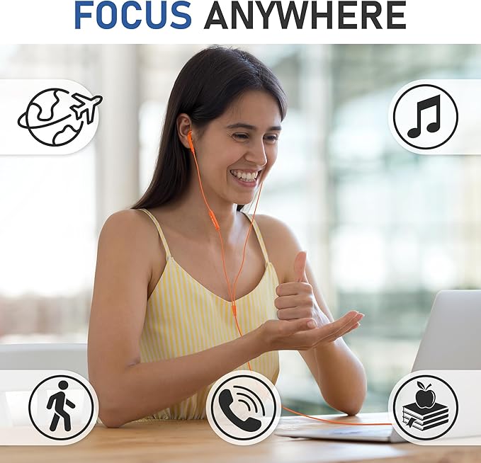 LUDOS FEROX Wired Earbuds in-Ear Headphones, 5 Year Warranty, Earphones with Microphone, Noise Isolation Corded for 3.5mm Jack Ear Buds for iPhone, Samsung, Laptop, Kids, School Students - Orange