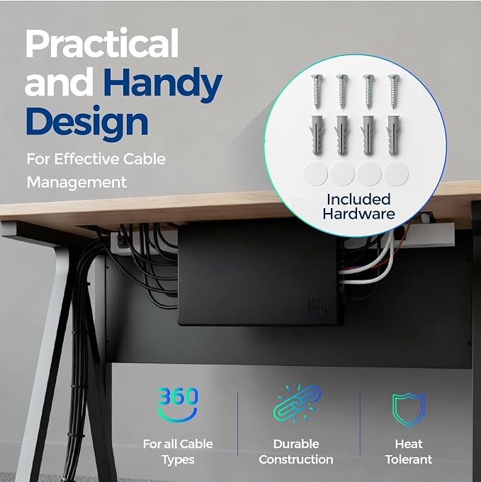 Cable Management Box with Included Mounting Hardware – ABS Cord Organizer (12,7 x 7,8 x 4,5 in) | Heat-Tolerant Power Strip & Cable Storage | Wall-Mountable or Floor Use - Image 6