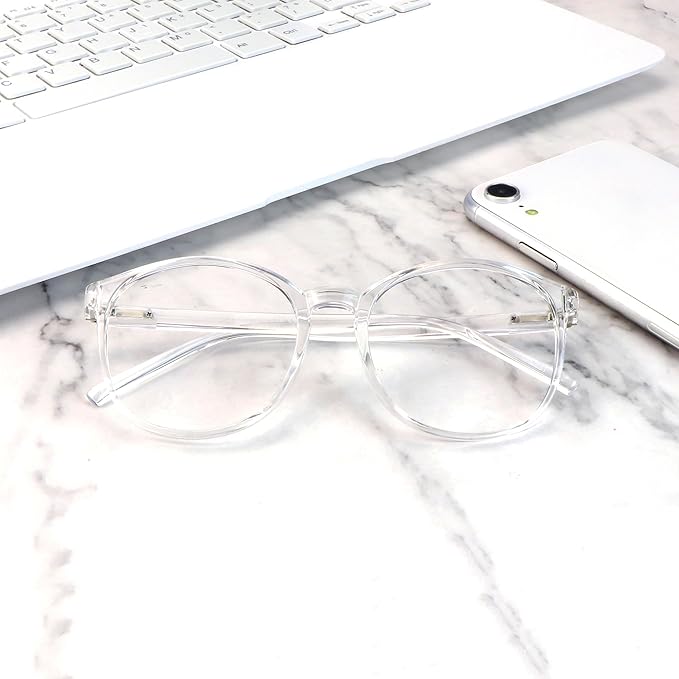 LifeArt Round Blue Light Blocking Glasses, Computer Glasses, Gaming Glasses, TV Glasses for Women Men (Clear, 5.50 Magnification)