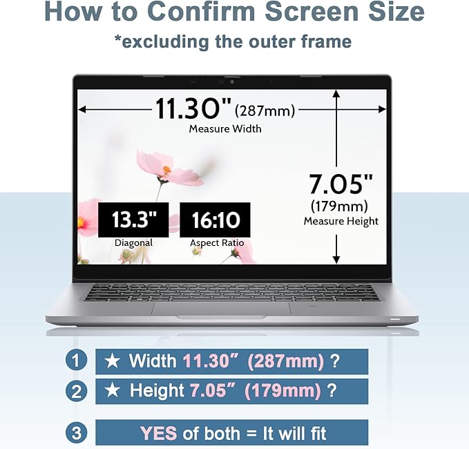 Laptop Privacy Screen 13.3 Inch for HP Dell Acer Asus Lenovo Thinkpad Envy Xps, 16:10 Aspect Removable 13in Anti Blue Light Matte Glare Privacy Filter Shield, Anti Spy Computer Monitor Security