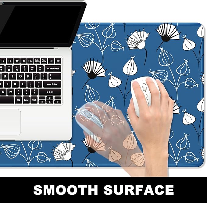 BOSOBO Large Mouse Pad, Desk Pad, XXL XL Extended Gaming Mouse Pad, Desk Mat for Office & Home, Long Keyboard Mat, Huge Mouse Pad, Desktop Full Cover 31.5 x 11.8 Inches, Minimalist Blue White Flowers